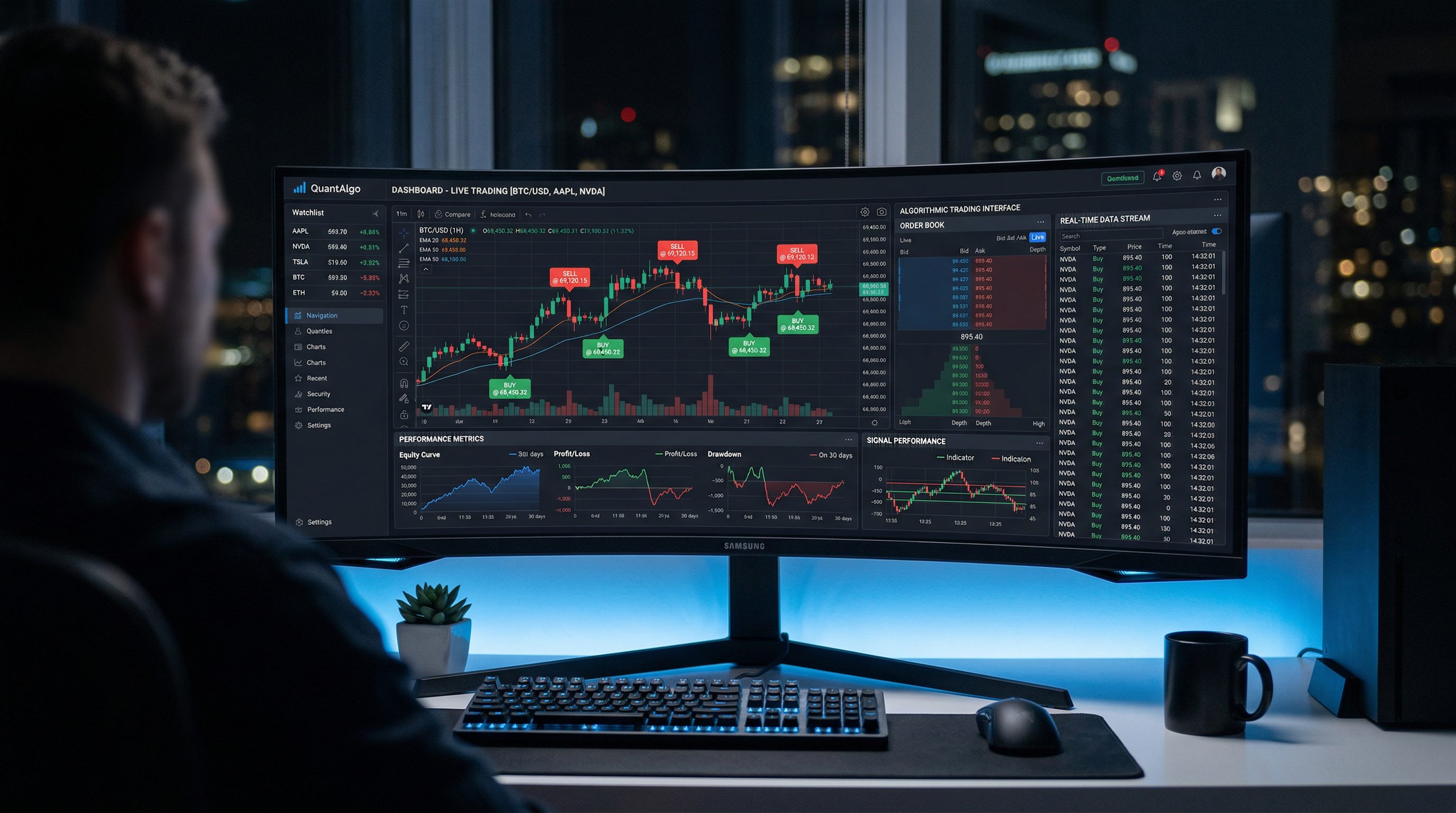 Algorithmic trading dashboard with real-time market data and automated signals